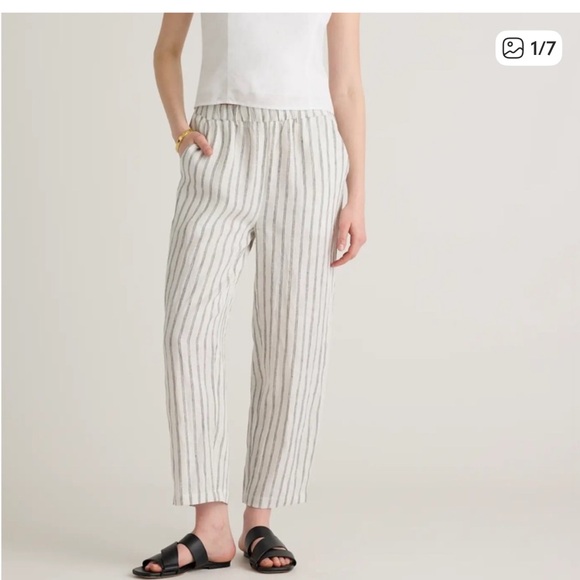 New Quince White Striped Linen Pants S - Picture 2 of 9